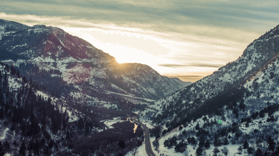 Utah winter snow winding road
